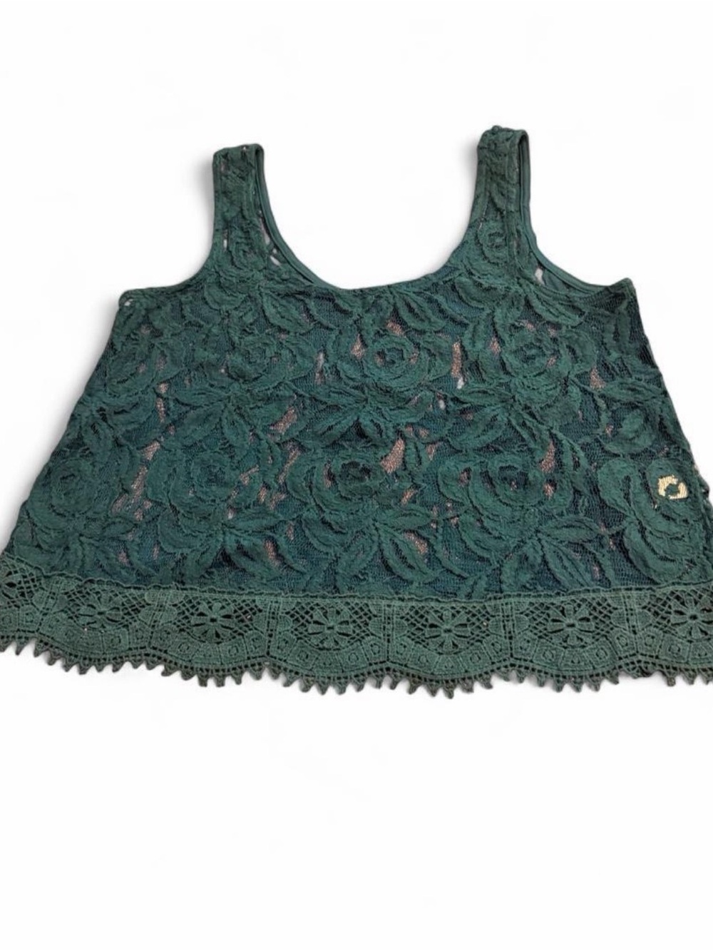 Lace Cropped Tank Top - Dark teal blue Green